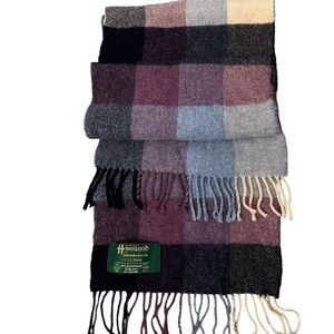 John Hanly & Co Ireland for L.L. BEAN blue & purple plaid 100% lambswool scarf